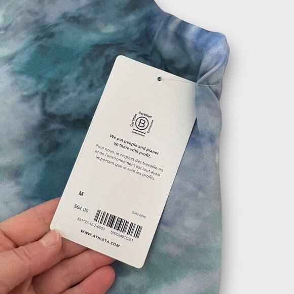 NWT Athleta Conscious Crop Tank Bra M Turquoise Blue Watercolor Longline NEW - Picture 3 of 4